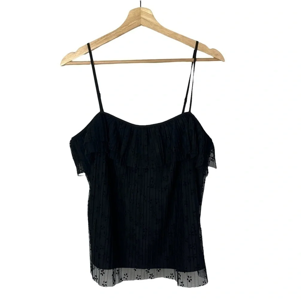 J. Crew Black Fluttery Lace‎ Tulle Layered Cami Tank Top M